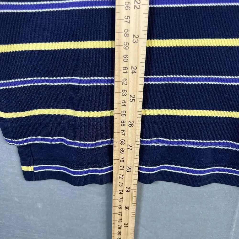 VTG 90s Polo Ralph Lauren Polo Shirt Mens Large Navy Striped Blue Pony - Flaw